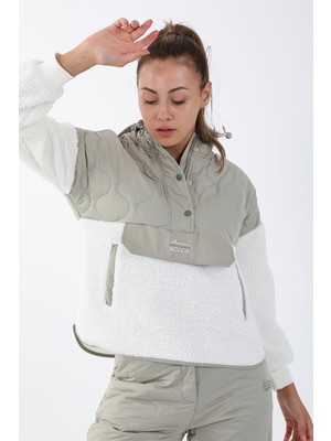 Maraton Comfort Kadın Kapüşonlu  Ekru Sweatshirt