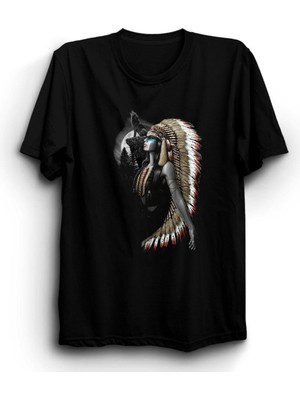 The Fame Indian Woman And Wolf, Kızılderili Kadın ve Kurt Tişört