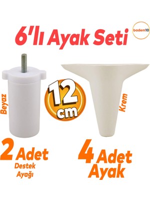 Badem10 Aspen 6'lı Set Mobilya Tv Ünitesi Çekyat Koltuk Kanepe Baza Destek Ayağı Ayakları 12 Cm Krem Ayak