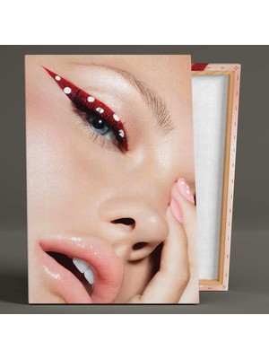 SML Tablo Puantiyeli Kırmızı Eyeliner Make Up Kuaför Kanvas Tablo