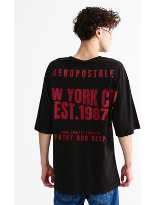 Aeropostale Bisiklet Yaka Baskılı Siyah Erkek T-Shirt E-Back