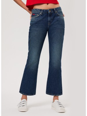 Lee Cooper Yüksek Bel Ispanyol Paça Flare Kadın Denim Pantolon 232 Lcf 121017 Melında Blue Mıd