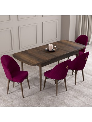 Hoopsii Calvin Barok Desen 80X132 Mdf Açılabilir Mutfak Masası Takımı 4 Adet Sandalye
