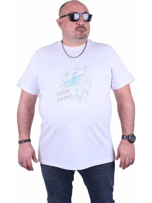 Starbattal Büyük Beden Erkek Baskılı Tişört Lightning 23132 Beyaz10