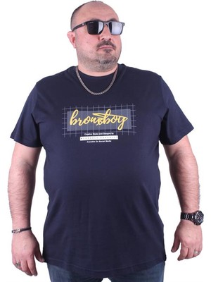 Starbattal Büyük Beden Erkek Baskılı Tişört Brnx Boy 23131 Lacivert10