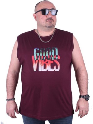 Starbattal Büyük Beden Erkek Baskılı Kolsuz Tişört Good Vibes 23141 Bordo10