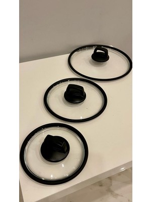 Casa Milano Siyah S Silikon 18-22-26 cm Cam Kapak & Tepe