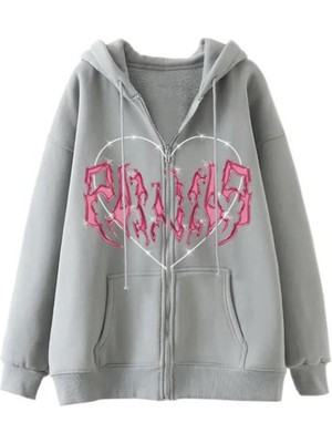 Touz Moda  Touz Harajuku Pink Heart With Grey Spikes Hırka