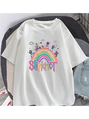 Touz Moda  Slipknot Rainbow Baskılı Beyaz Unisex Oversize T-Shirt10