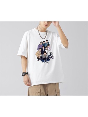 Touz Moda Stray Kids Artists Baskılı Beyaz Oversize T-Shirt10