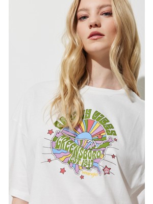 Wrangler Wrangler Regular Fit Pamuk Bisiklet Yaka Kırık Beyaz Crop Tişört