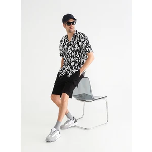 Black On Black Loose Fit Gömlek Yaka Desenli Siyah - Beyaz Erkek Gömlek E-Kaıen