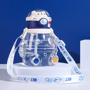 700ML Taşınabilir Plastik Bardaklar Sızdırmaz Havacılık Ayı Kawaii Su Şişesi Hafif Drinkware Hediye Çocuklar Öğrenciler Için (Yurt Dışından)