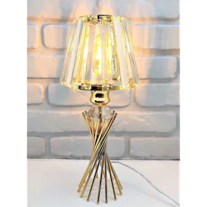 Modern Dekoratif Gold Metal Burgu Kristal Taşlı Kristal Konik Şapkalı Abajur Masa Lambası Aydınlatma