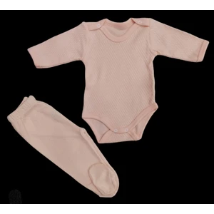 Özdemirli Bebe Uzun Kollu Çıtçıtlı Bebek Badisi ve Patikli Alt Düz Renk Zıbın Seti (Somon Renk)10
