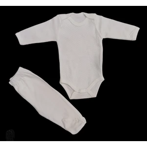 Özdemirli Bebe Uzun Kollu Çıtçıtlı Bebek Badisi ve Patikli Alt Düz Renk Zıbın Seti (Krem Renk)10