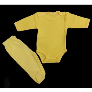 Özdemirli Bebe Uzun Kollu Çıtçıtlı Bebek Badisi ve Patikli Alt Düz Renk Zıbın Seti (Sarı Renk)10