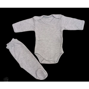 Özdemirli Bebe Uzun Kollu Çıtçıtlı Bebek Badisi ve Patikli Alt Düz Renk Zıbın Seti ( Gri Renk)10