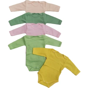 Uzun Kollu Çıtçıtlı Badi Bisiklet Yaka Body Hava Alır Kumaş Düz Renk Zıbın (5li Paket) 0-48 Ay Arası10