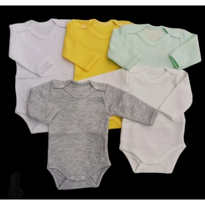 Özdemirli Bebe Uzun Kollu Çıtçıtlı Badi Bisiklet Yaka Body Hava Alır Kumaş Düz Renk Zıbın (5li Paket) 0-48 Ay Arası10