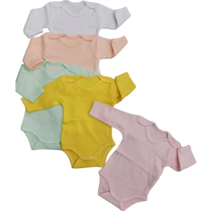 Uzun Kollu Çıtçıtlı Badi Bisiklet Yaka Body Hava Alır Kumaş Düz Renk Zıbın (5li Paket) 0-48 Ay Arası10
