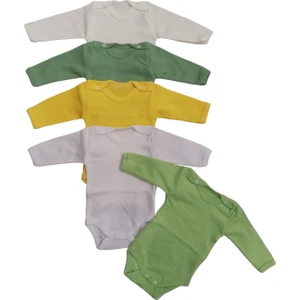Uzun Kollu Çıtçıtlı Badi Bisiklet Yaka Body Hava Alır Kumaş Düz Renk Zıbın (5li Paket) 0-48 Ay Arası10