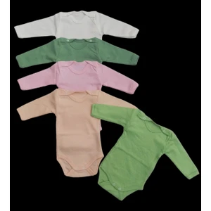 Özdemirli Bebe Uzun Kollu Çıtçıtlı Badi Bisiklet Yaka Body Hava Alır Kumaş Düz Renk Zıbın (5li Paket) 0-48 Ay Arası10