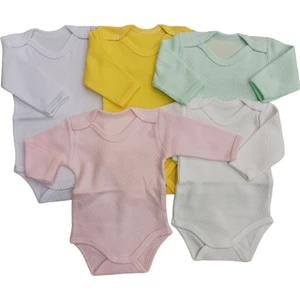 Uzun Kollu Çıtçıtlı Badi Bisiklet Yaka Body Hava Alır Kumaş Düz Renk Zıbın (5li Paket) 0-48 Ay Arası10
