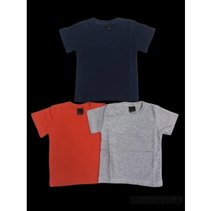 Basic Düz Bisiklet Yaka Kısa Kollu Likralı Badi Sweat T-Shirt (3 Lü Paket Gri-Kırmızı-Lacivert) 