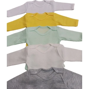 Uzun Kollu Çıtçıtlı Badi Bisiklet Yaka Body Hava Alır Kumaş Düz Renk Zıbın (5li Paket) 0-48 Ay Arası10