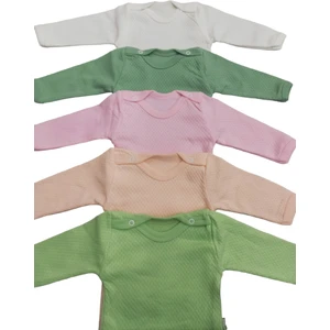 Uzun Kollu Çıtçıtlı Badi Bisiklet Yaka Body Hava Alır Kumaş Düz Renk Zıbın (5li Paket) 0-48 Ay Arası10
