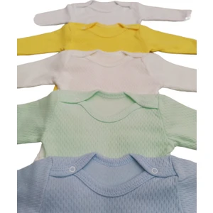 Uzun Kollu Çıtçıtlı Badi Bisiklet Yaka Body Hava Alır Kumaş Düz Renk Zıbın (5li Paket) 0-48 Ay Arası10