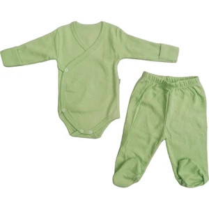 2 Li Takım Uzun Kollu Kendinden Eldiven Çıtçıtlı Kruvaze Badi ve Patikli Alt Çağla Yeşili Renk