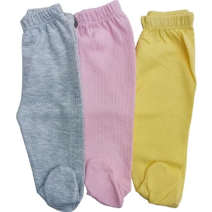 Bebek Patikli Alt Hava Alır Kumaş Düz Renk (3 Lü Paket Gri-Pembe-Sarı)