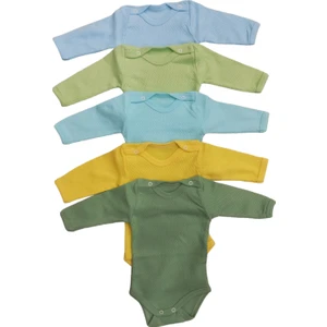 Uzun Kollu Çıtçıtlı Badi Bisiklet Yaka Body Hava Alır Kumaş Düz Renk Zıbın (5li Paket) 0-48 Ay Arası