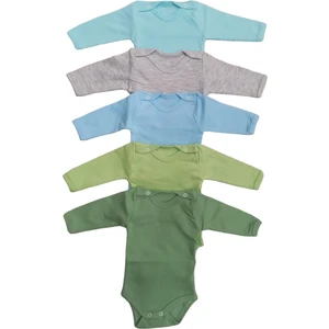 Uzun Kollu Çıtçıtlı Badi Bisiklet Yaka Body Hava Alır Kumaş Düz Renk Zıbın (5li Paket) 0-48 Ay Arası