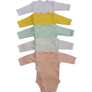 Uzun Kollu Çıtçıtlı Badi Bisiklet Yaka Body Hava Alır Kumaş Düz Renk Zıbın (5li Paket) 0-48 Ay Arası