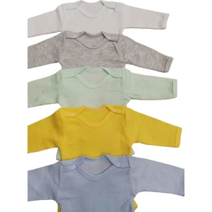 Uzun Kollu Çıtçıtlı Badi Bisiklet Yaka Body Hava Alır Kumaş Düz Renk Zıbın (5li Paket) 0-48 Ay Arası