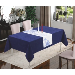 Solinas Collection Dijital Baskılı Jasmine Turkuaz Runner ve Petek Lacivert Masa Örtüsü