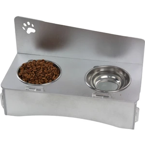 Mama Su Kabı Paslanmaz Çelik Taslı 2'li Ahşap Kedi ve Köpek Suluk Patili Model