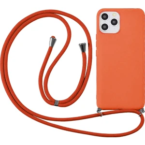 iPhone 11 ile Uyumlu Ipli Boyun Askılı Silikon Kılıf Kadife Iç Yüzeyli Epiphany Kılıf Turuncu