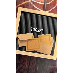Tuğset Etiket Boş Not Kartı  Kraft Not Kart 5 Adet - Kraft Zarf 5 Adet - Kraft Gold