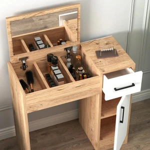 İnci Çekmeceli Dolaplı Aynalı Makyaj Masası, Atlantik Çam Beyaz - İnci