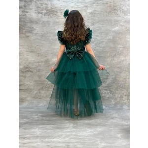 Pullu Kuyruklu Kız Çocuk Fırfırlı Tüllü Elbise