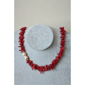 Bade Accessories Kırmızı Mercan Gerçek İnci Doğaltaş Kolye