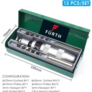 Darbeli Tornavida Seti 13 Parça Metal Kutulu