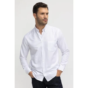 Klasik Fit Uzun Kol Oxford Doku Yaka Düğmeli Cepli Nakışlı Erkek Gömlek