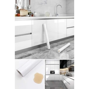 60X500CM Beyaz Simli Kendinden Yapışkanlı Parlak Duvar Kağıdı Mutfak Banyo Dolap Kaplama