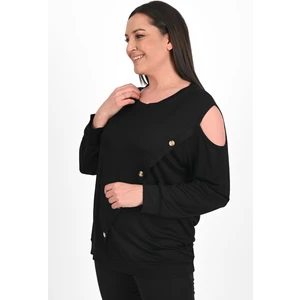 Kadın Tek Omuzlu Düğme Detaylı Büyük Beden Bluz 1390-23