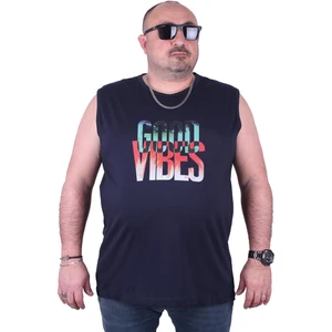 Moc Grande Büyük Beden Erkek Baskılı Kolsuz Tişört Good Vibes 23141 Lacivert10
